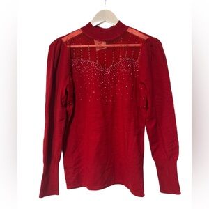 80 PARK Red Studded Mesh Illusion Sweater - NWT Size Large